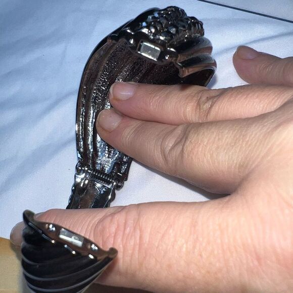 Vintage Gunmetal And Hematite Crystal MCM Hinged Cuff Bracelet - Picture 15 of 15